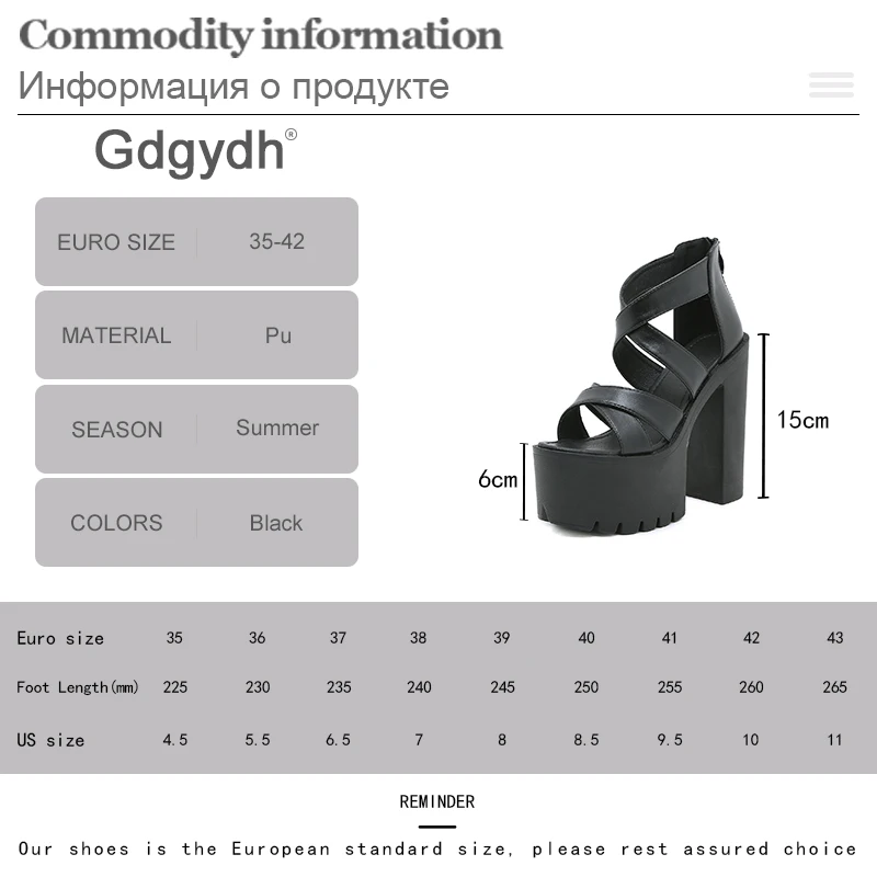 Gdgydh High Heels Chunky Block Platform Heels for Women Ankle Strap Sexy Open Toe Strappy Dressy Sandals with Zipper Goth Shoes