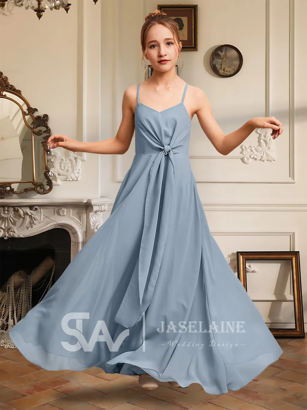 

A Elegant A-Line V-Neck Floor-Length Chiffon Junior Bridesmaid Dress Flower Girl Dress Girls Party Wedding Formal Occasion
