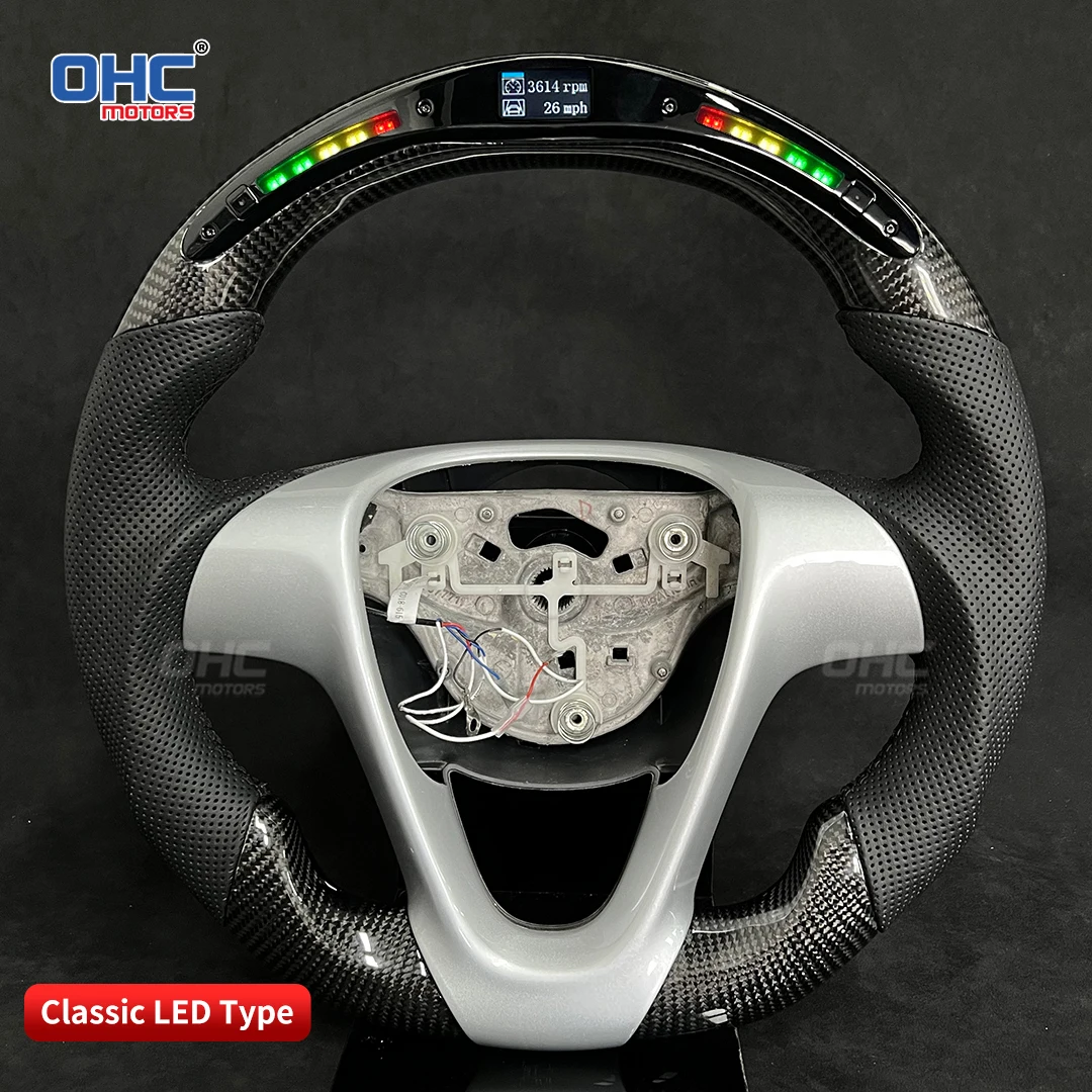 OHC Motors Customized 100% Real Carbon Fiber Leather Alcantara Light Up LED Display Steering Wheel for Mercedes Benz Smart 451