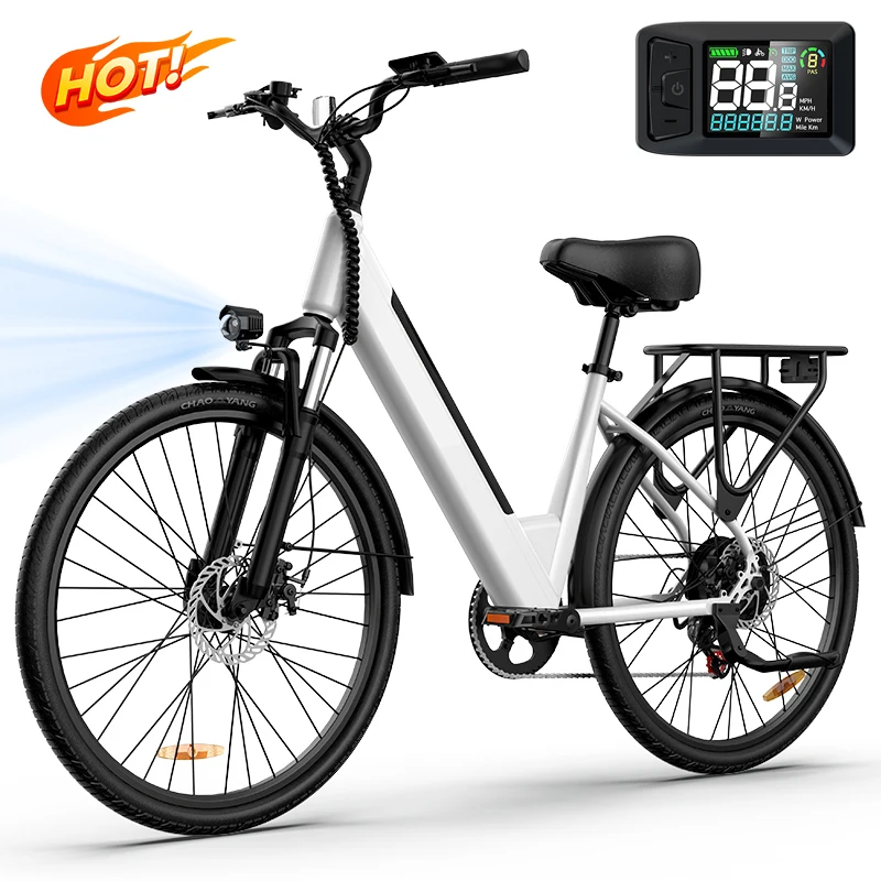 Urlife 750W E-Bike Commuter 26x2" banden 48V 10,4Ah Verwijderbaar LCD-scherm Snelheid 7-snelheden Hydraulische schijfremmen voor volwassenen