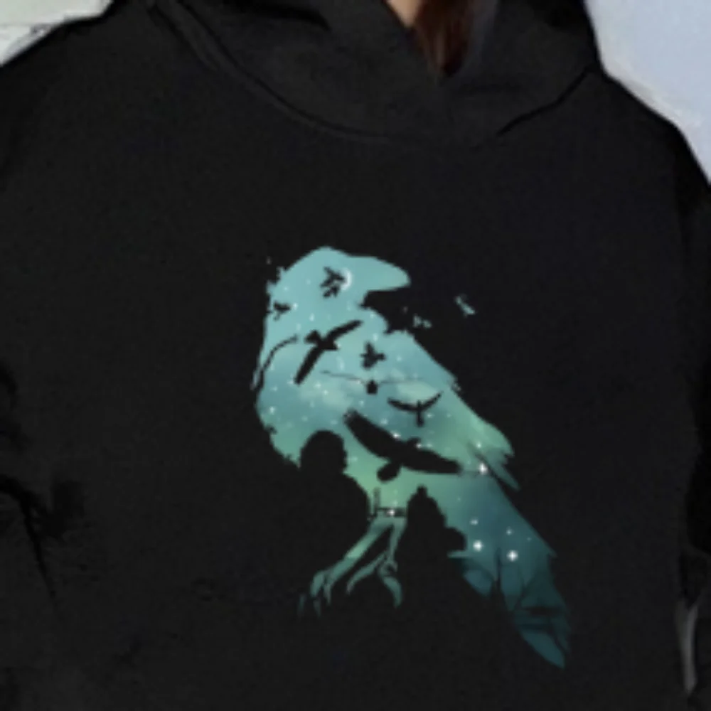 Galaxy Raven Hoodie Mystic Bird Graphic Trendy Autumn Winter Casual Loose Long Sleeved Unique Relaxing Comfortable Cloth Tops