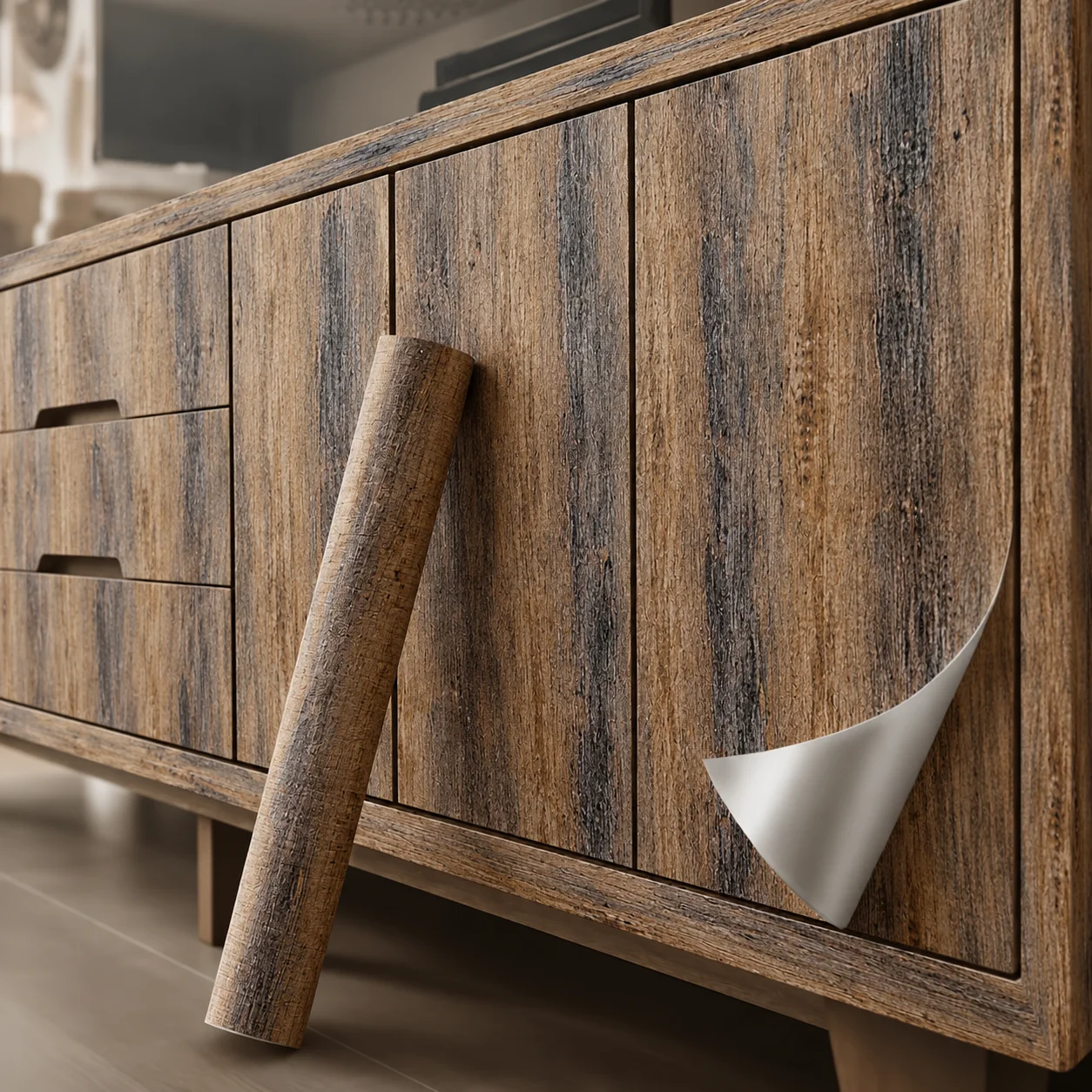 Wood-Grain Wallpaper With Realistic Wood Texture Suitable For Cabinet Feature Wall Furniture Refurbishment And Wall Decoration.