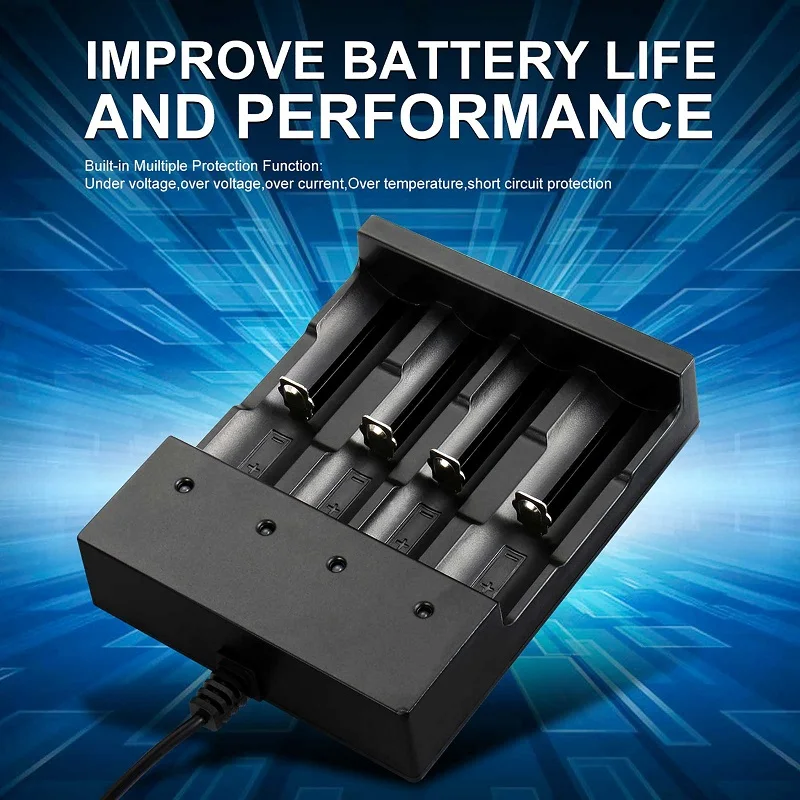 Skywolfeye Rechargeable 4 Bay Li-ion Lithium Battery Charger ​Compatible with 3.7V Li-ion Batteries 18650 18500 18350 26650