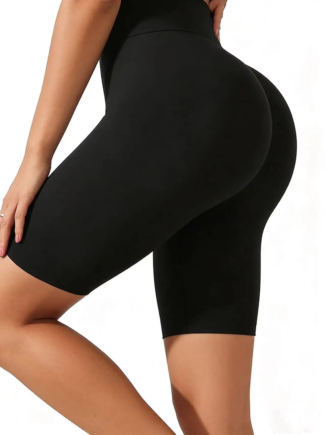 Ladies simple high waist yoga shorts, breathable quick-drying compression exercise running shorts, quick-drying exercise shorts