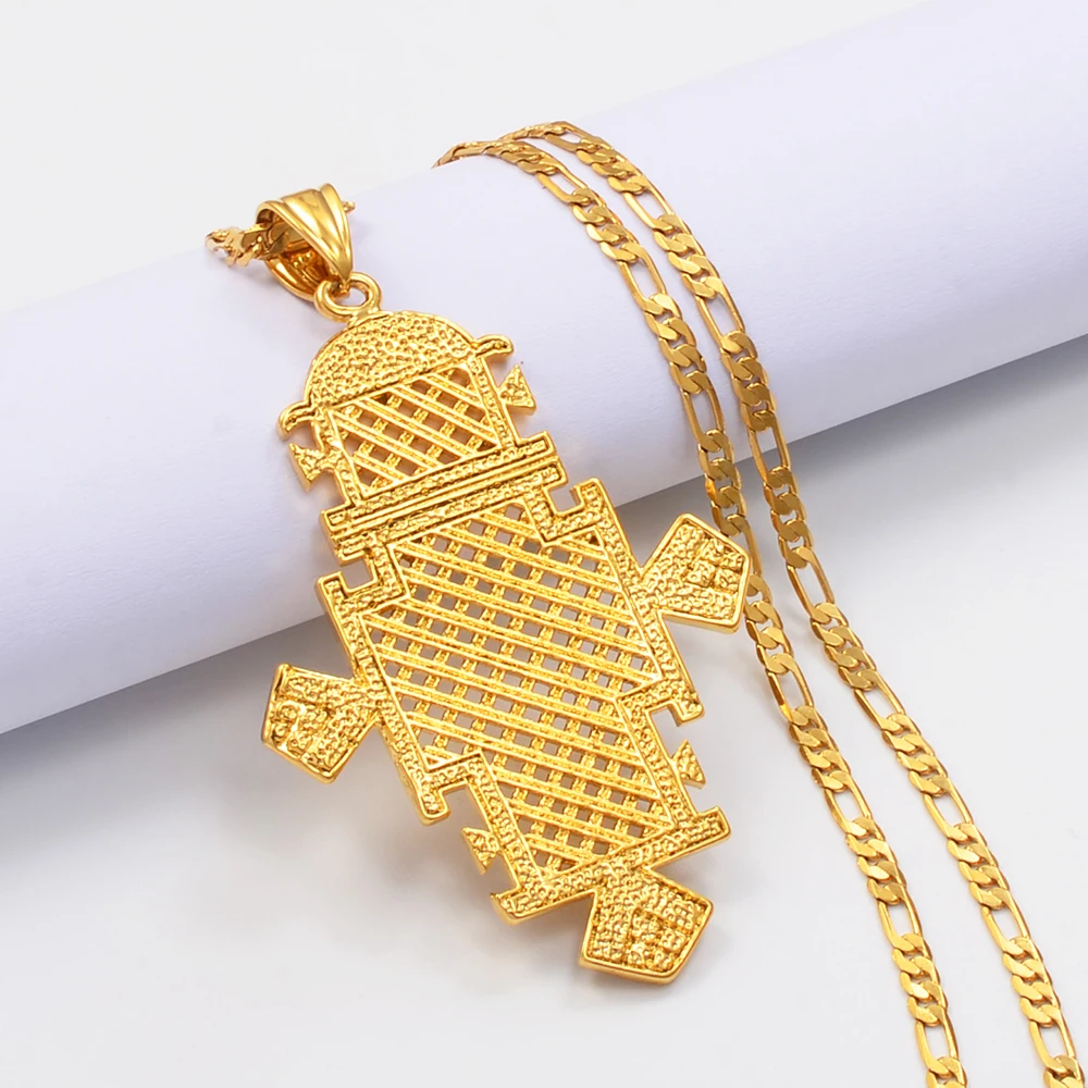 Annio Ethiopian Gold Cross Pendant Necklaces For Women/Men Gold Color Africa Big Crosses Jewelry Eritrea Religion#044602