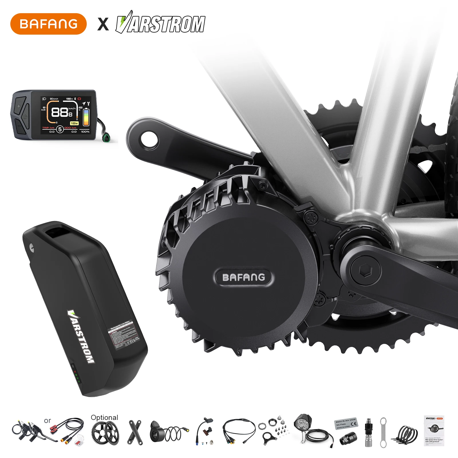 BAFANG Zentralmotor von 52V und 1000W BBSHD BBS02B Leistungsstarker EBike-Motor 8FUN CAN BUS Kit Umrüstung für E-Bike mit BB 68/100/120mm und Akku 52V 25AH 20AH, intelligentes BMS 40A 30A,