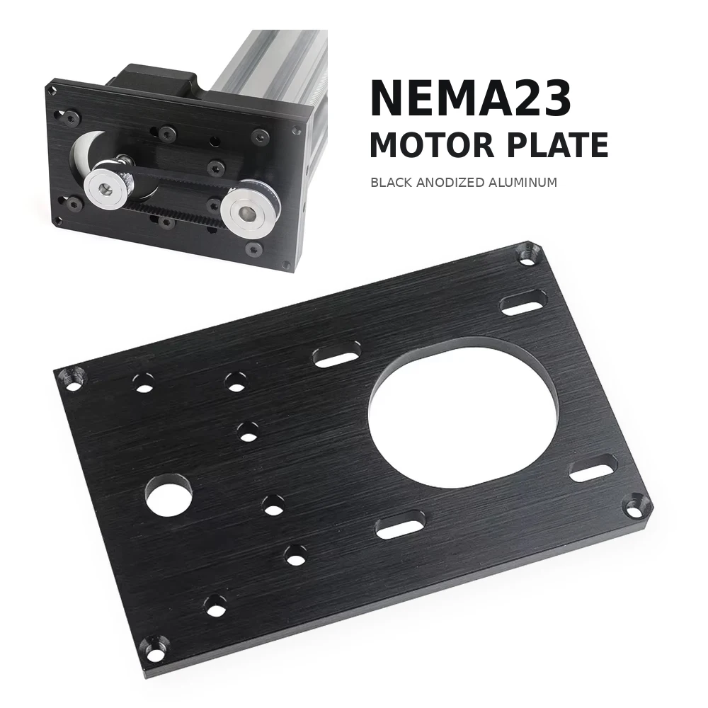 NEMA23 Stepper Motor Mounting Plate 125x80x6mm Black Anodized Aluminum Bracket for CNC Router Belt Drive Reduction