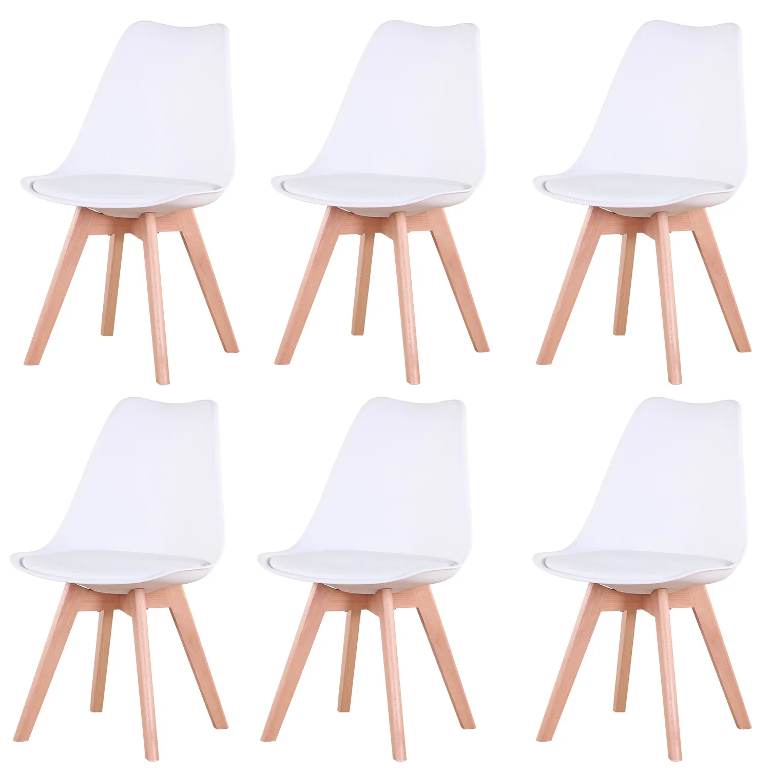 Een set van 6 Scandinavische middeleeuwse eetkamerstoelen PU-gewatteerde zitting Beukenhouten poten Bureaustoelen voor eetkamer slaapkamer balkon restaurant - afbeelding 2