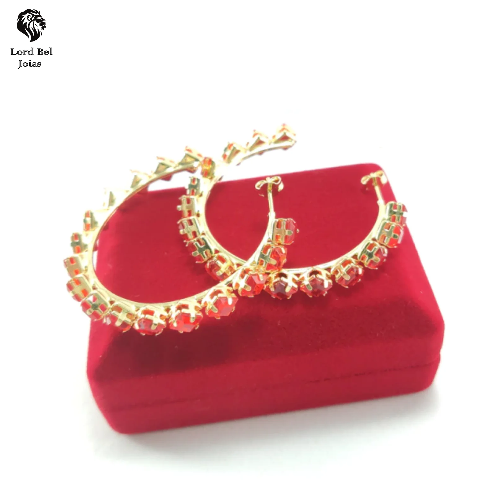 18K gold plated hoop earrings 20 thousandths Guarantee Stendable-Red zircanias studded earrings-Luxury Jewelry