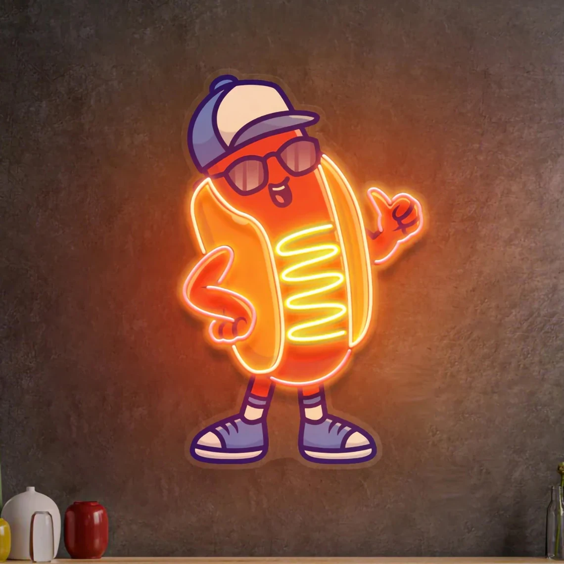 Hotdog Neon Sign Custom Sportie Hotdog Guy Neon Sign Pop Art Home Wall Decor Fast Food Coffee Shop Restaurant Bar Decoration