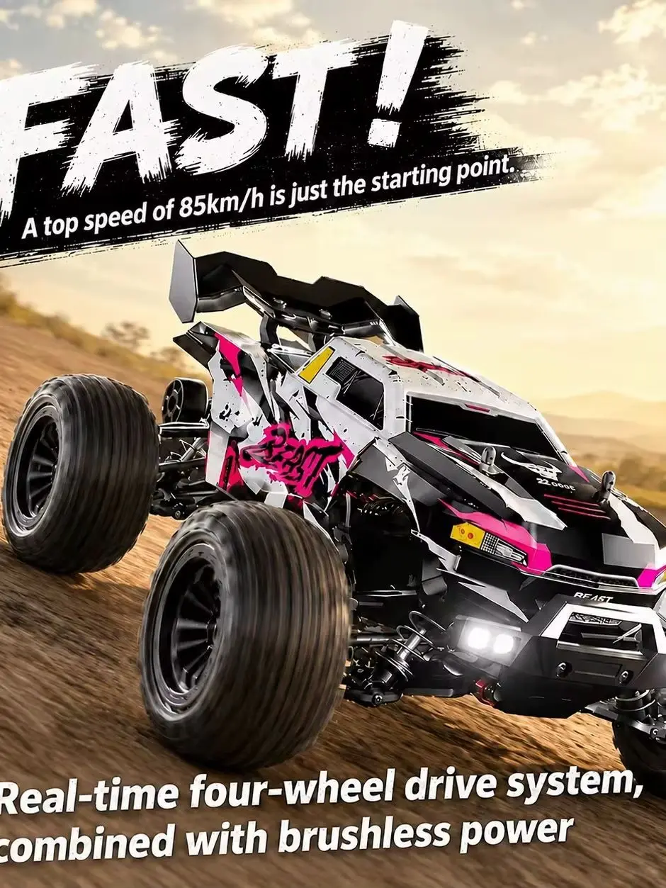 ZNLYRION RC-Truck Offroad-Monster mit Bürstenlosem Motor, 4x4 RC-Truck für Alle Geländearten, Präzise 2,4G Fernsteuerung mit Lichtschalter, Große Robuste Reifen, Hobby-RC-Auto mit 2 Batterien,
