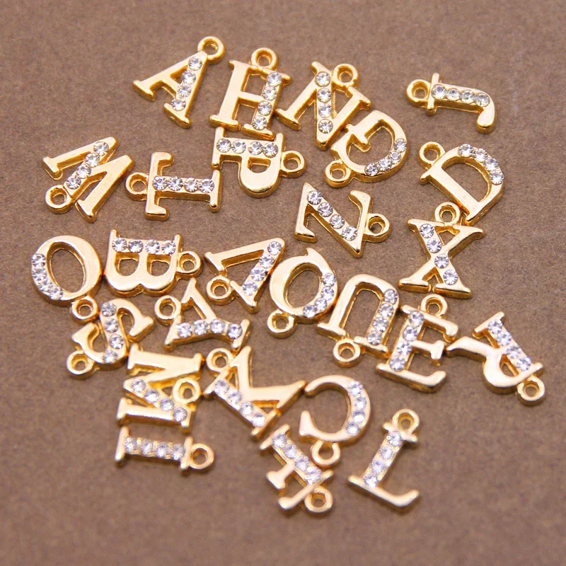 10/26 pièces 13*10mm alliage incrusté strass 26 lettre breloques pendentifs pour femmes collier boucle d'oreille bijoux accessoires modèle