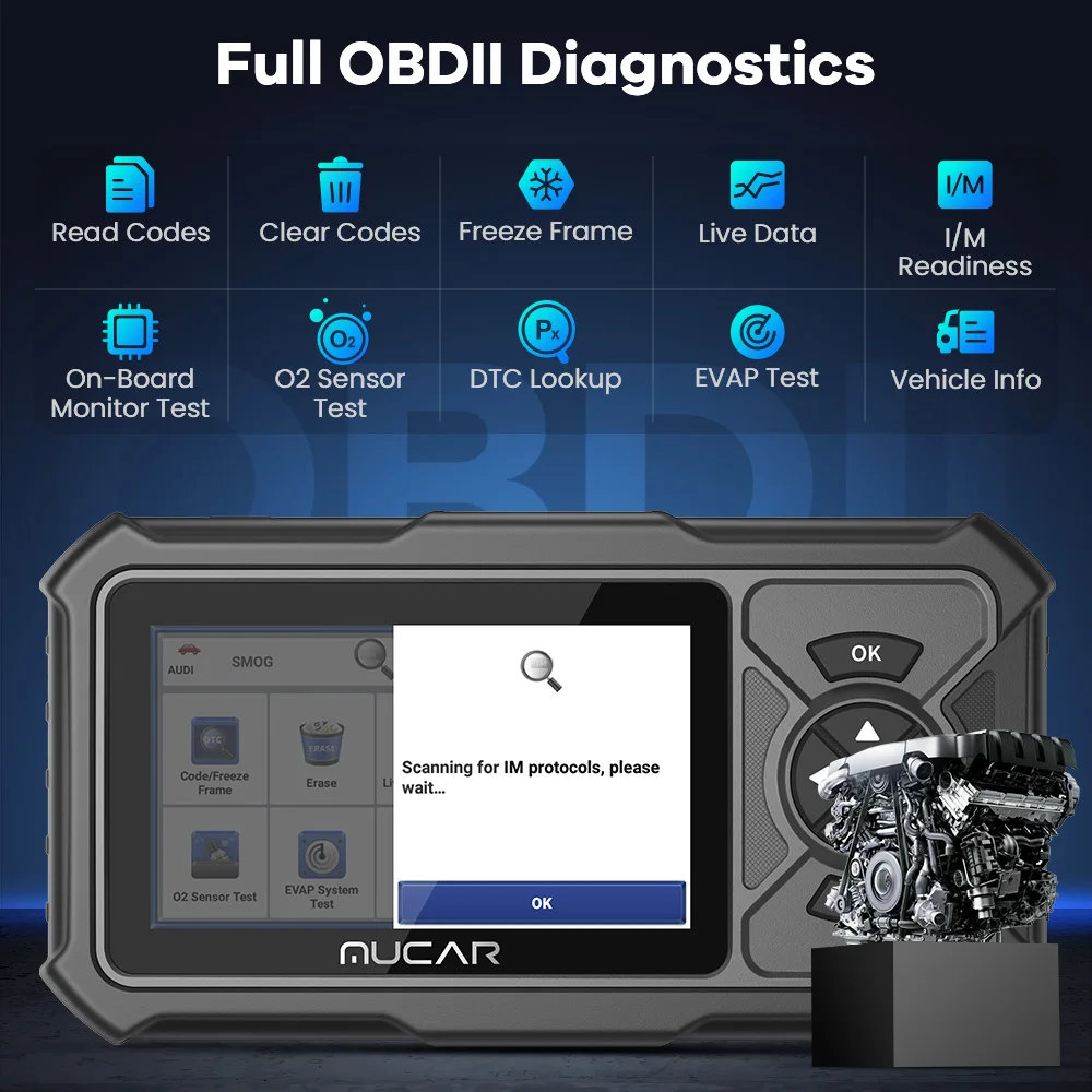 MUCAR CDE900 Auto OBD2 Scanner Car Diagnostic Tool With ABS SRS TCM Engine System Lifetime Free Upgrade Clean Error Code Reader