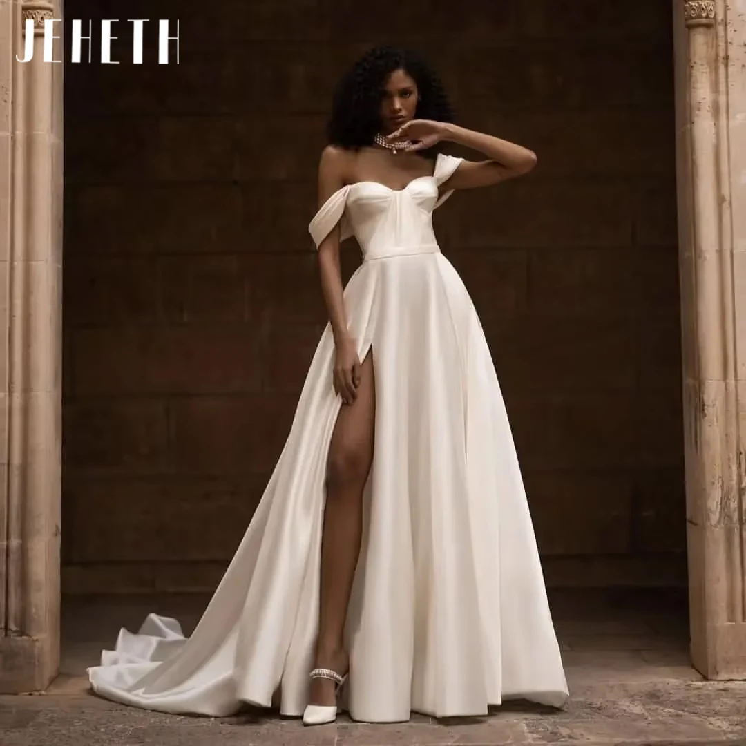 

Elegant Sweetheart Wedding Dress For Women Off The Shoulder A-Line Side Slit Sweep Train Customize To Measures Robe De Mariee