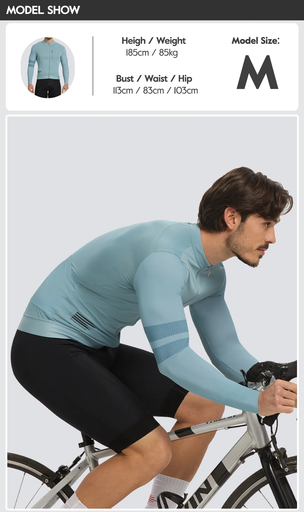 RION Herren-Radtrikot mit langen Ärmeln, Rennradtrikot, UPF 50+ Sonnenschutz, MTB-Radtrikot, Outdoor-Ausrüstung, schmale Passform, Größe 15-24 ℃ – Detail 7