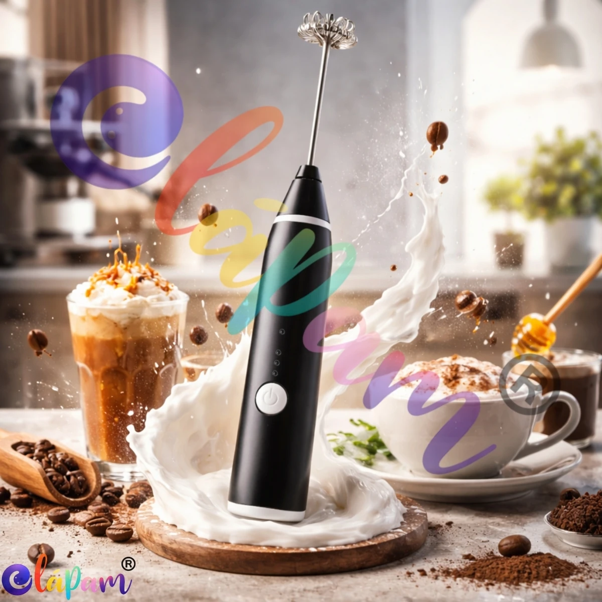 Batedor Elétrico Portátil Recarregável USB Mixer de Leite Café Espumador com 2 Batedores Inox