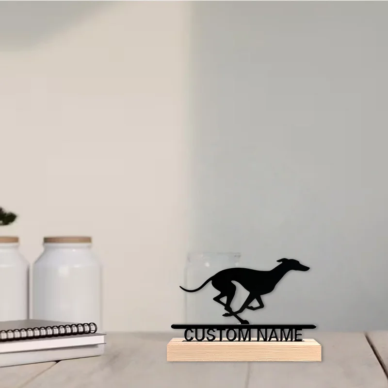 Custom Greyhound Metal Silhouette Statue with Wooden Base, Modern Desktop Art Ornament, Speed & Greyhound Themed Decor for Gift image 6
