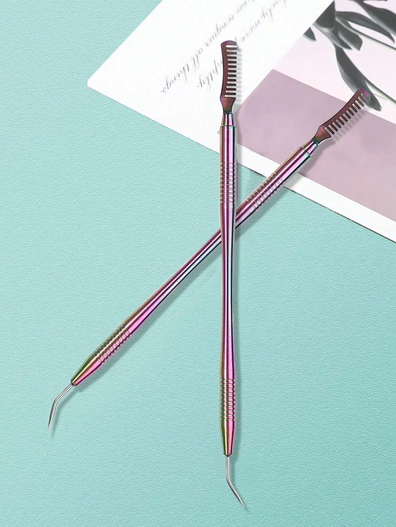 多機能ネイルペンクリーニングコームステンレス鋼ネイルブラシクリーナー＆グルーミングツール耐久性のあるマニキュアアクセサリー