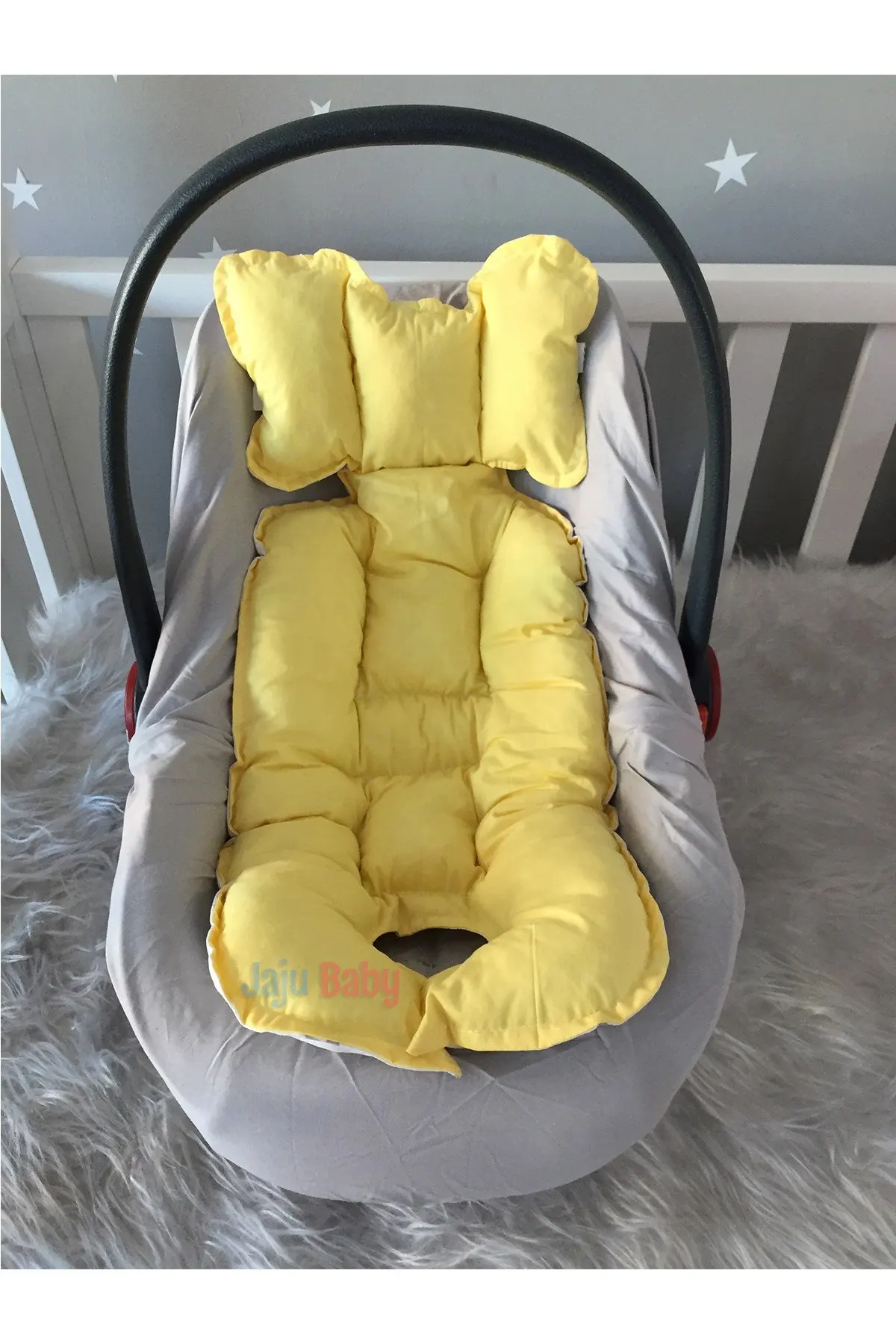 Handmade Yellow Car Seat Cushion - Stroller Cushion