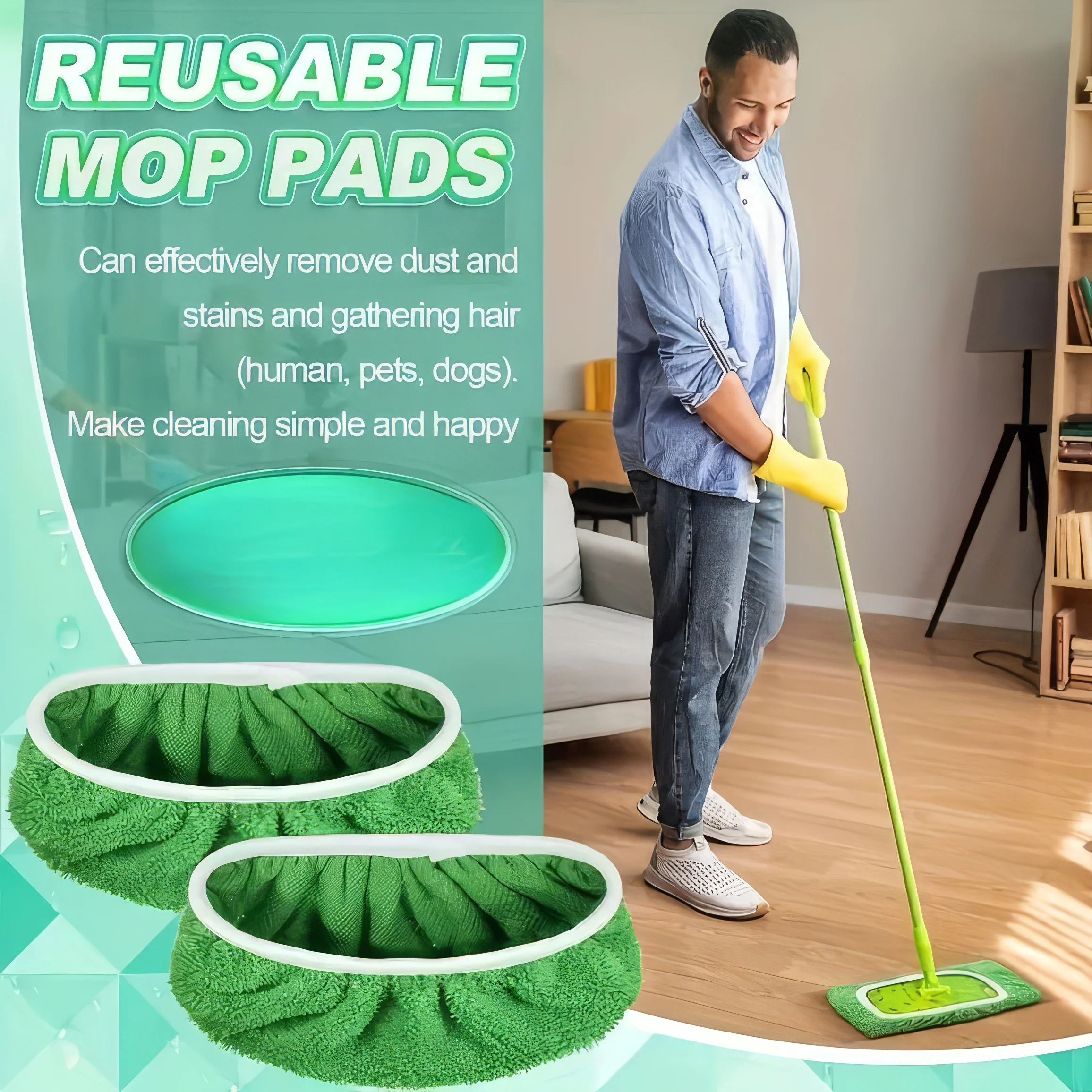 

4/8 Pieces of Green/white/gray Mop Cloth, Strong Water Absorption and Stain Removal, Suitable for Household Flat Mops