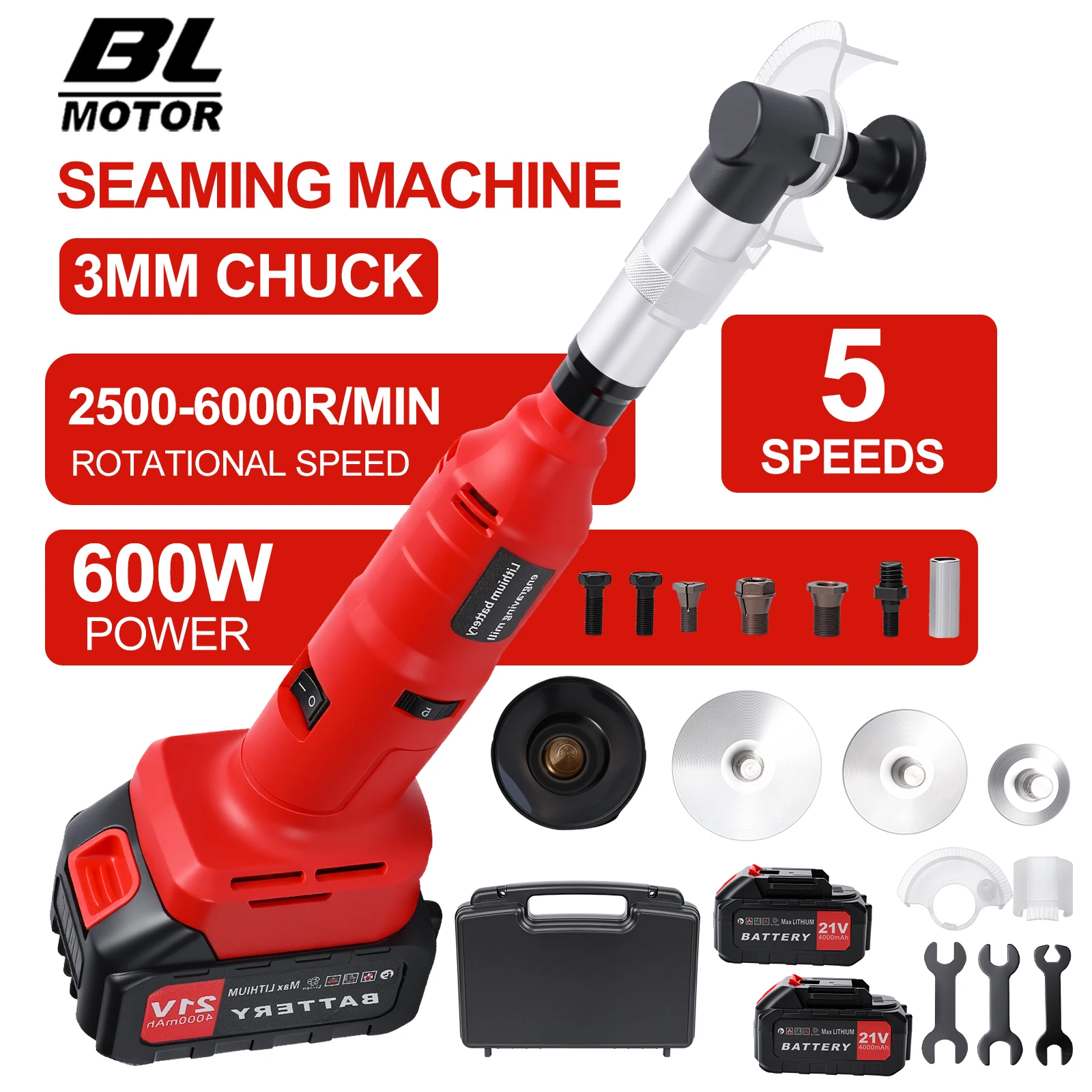 600W Lithium-Ionen-Stabschleifer 90 °   Multifunktionale Fugenreinigungs- und Poliermaschine mit Verstellbarem Winkel, Bürstenlosem Motor und Drehzahl von 2500-6000 U/min