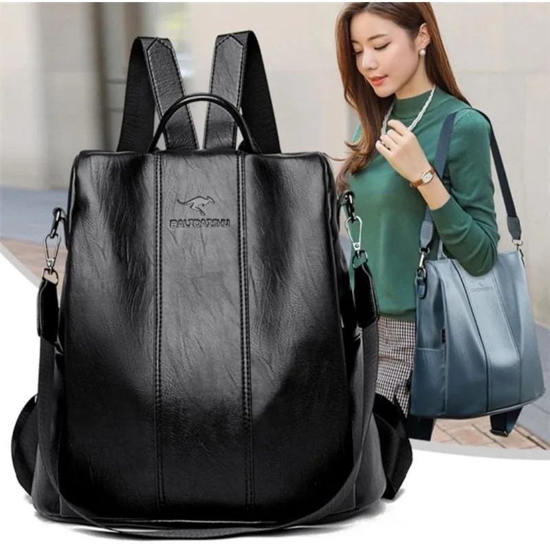 Vintage Soft Leather Anti-theft Backpack High Capacity Kangaroo Shoulder Bag