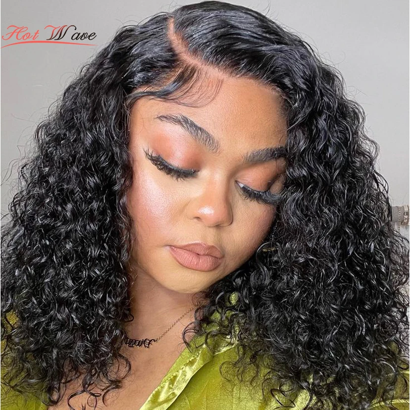 Chic Kinky Curly Bob Wig for Women Side Part Lace Front,Natural Black Human Hair,Side Parted with T-Part Lace,180% Density