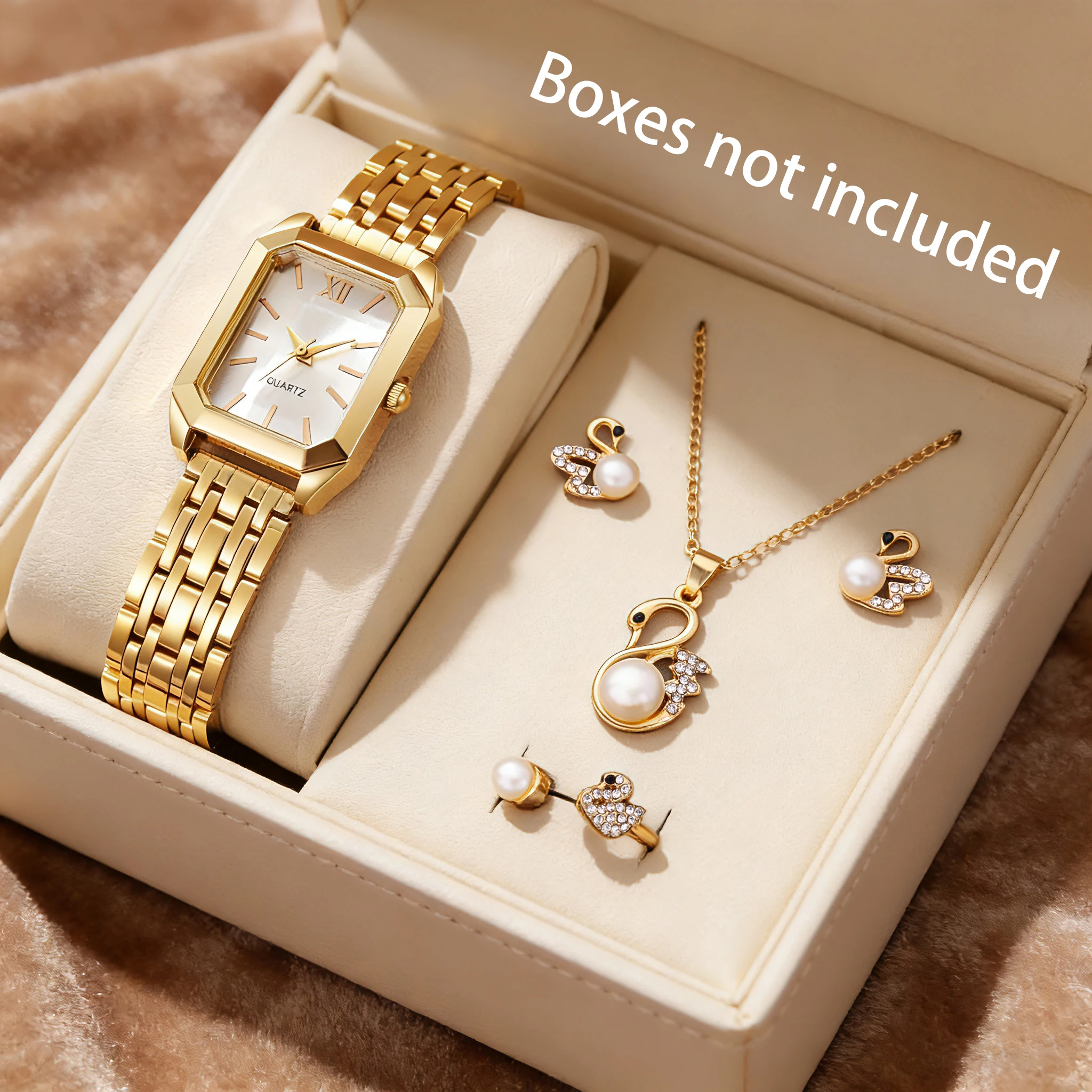 5-Piece Elegant Women's Watch Set, Featuring a Square Dial with a Unique Design and Elegant Accessories, a Luxurious Everyday Gift for Valentine's Day