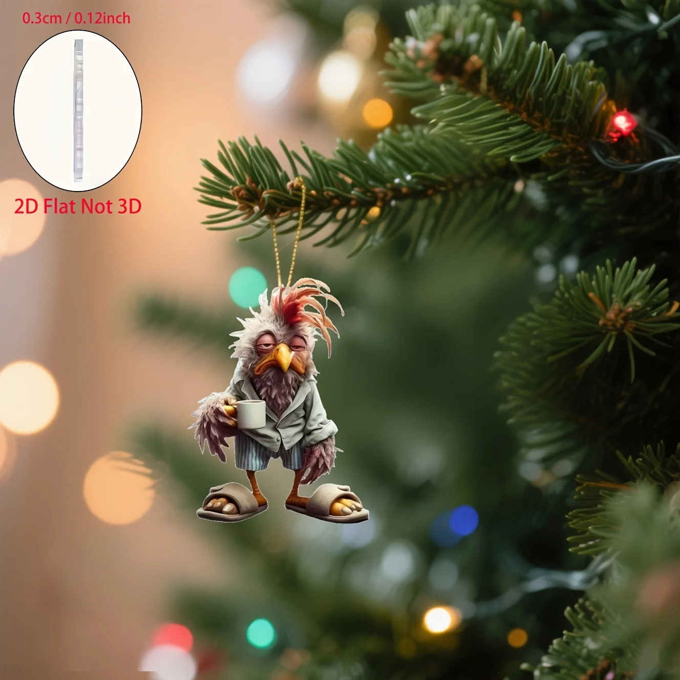 Pack of 5: One 2D Flat Cartoon Rooster with a Slightly Sleepy Expression, Designed as Car Decorations, Suitable for Christmas Tree Decorations, Home Decor, Rearview Mirror Hangings, Keychains, and Backpack Pendants It Is an Excellent Gift to Give to Family and Friends.
