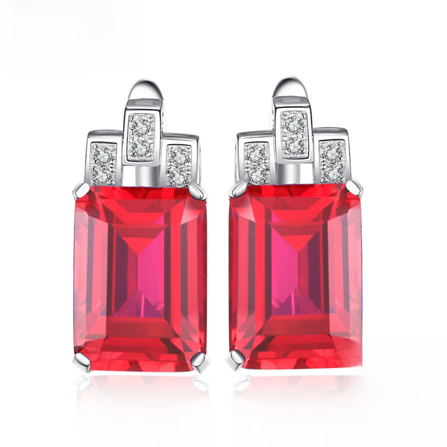 JewelryPalace Luxury 11.5ct Created Red Ruby 925 Sterling Silver Hoop Earrings dla kobiety Zaręczynowy Biżuteria Moda Prezent — zdjęcie 2
