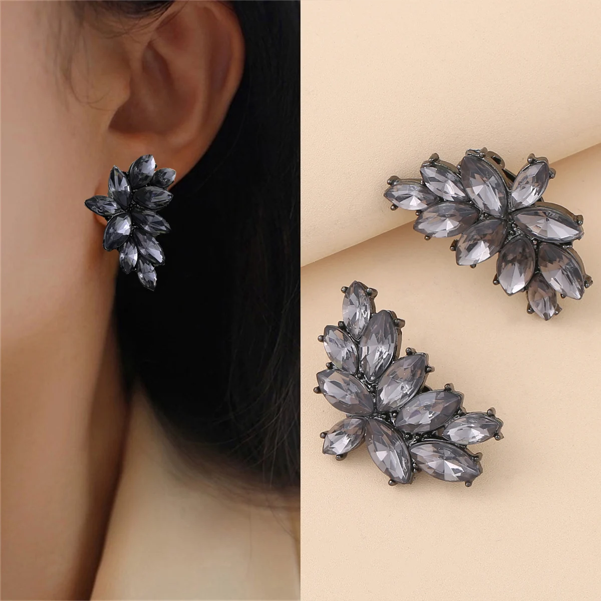 CARTER LISA Vintage Crystal Drop Shape Clip on Earrings No Pierced for Women Wedding No Hole Ear Clip Jewelry Ear Accessories