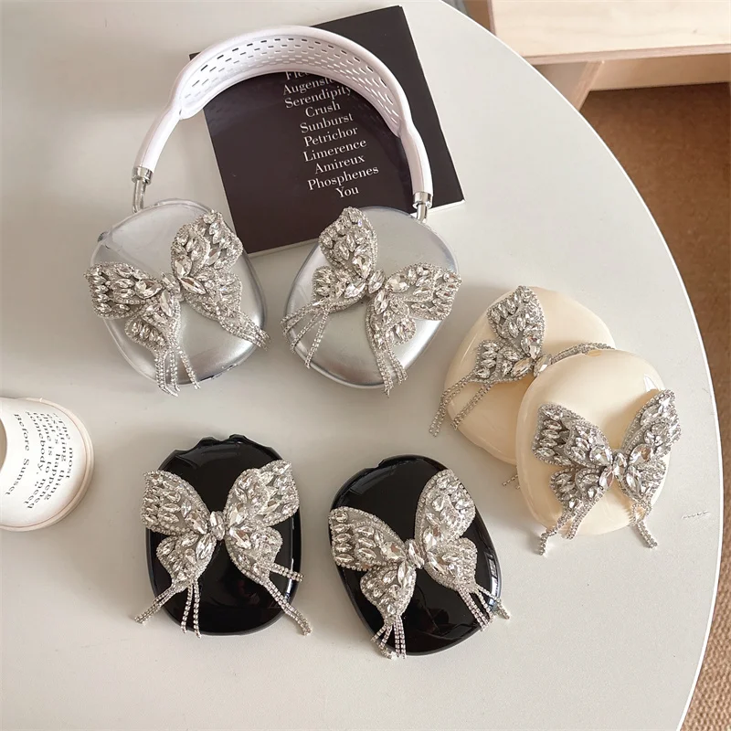Cute Rhinestone Bow Earphone Case For Apple Airpods Max Protective Cover Silicone Headphone Charging Cases For Airpodsmax Funda