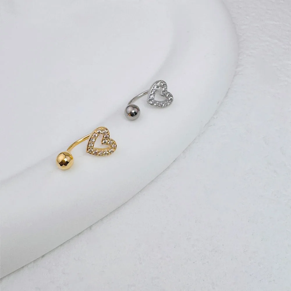 1 Stück Zirkon herzförmiger Nasenring, 14 Karat vergoldeter Edelstahl-Piercing-Schmuck für Frauen, Alltagskleidung, Körperpiercing-Zubehör – Detail 4