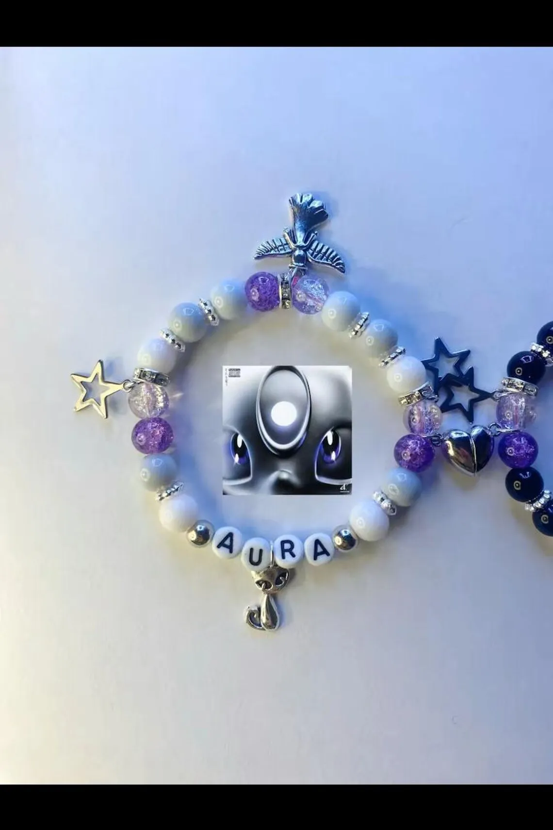 Handmade chase Atlantic aura and void matching bff duo couples bracelet|gothic y2kcat charms and heart  cute gift Billie eilish