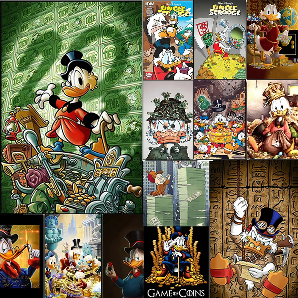 

Miniso Disney Cartoon Donald Classic Characters Money Poster Printed Wall Art Canvas Living Room Home Decoration Painting Gifts