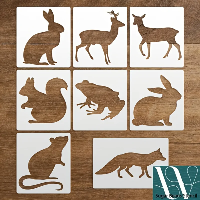 8PCS Animal Stencil Template Set for Painting, DIY Craft, Wood, Fabric, Paper, Card Making, Scrapbooking, Home Decoration