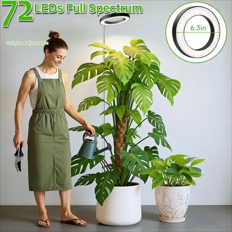 

Full Spectrum LED Ring Grow Light with Warm White & Red Light, Adjustable Height &with Auto On Timer for Monstera & Philodendron