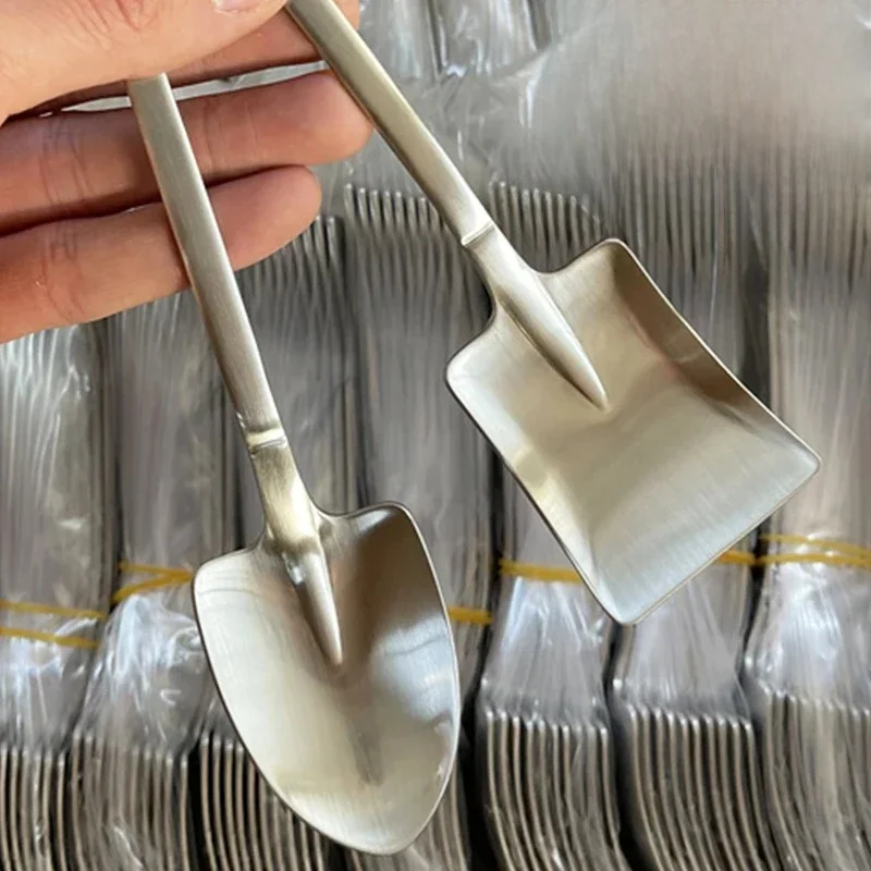 Cuillères à pelle argentées créatives en acier inoxydable, café, fruits, pastèque, crème glacée, cuillères à Dessert, cuillère à café, vaisselle de cuisine