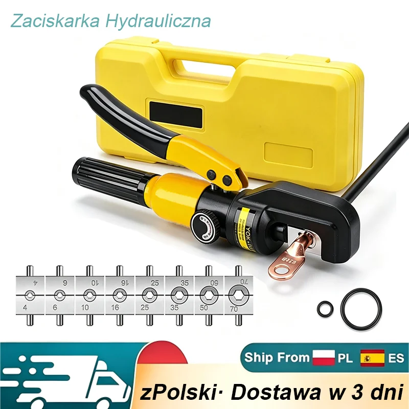 Hydrauliczna zaciskarka do kabli, szybka dostawa: 3 dni do Polski, 4 dni do Niemiec, zaciskarka do użytku domowego YQK70: 4–70 mm², zakres przekroju: 4–70 mm², hydrauliczna zaciskarka, narzędzie do