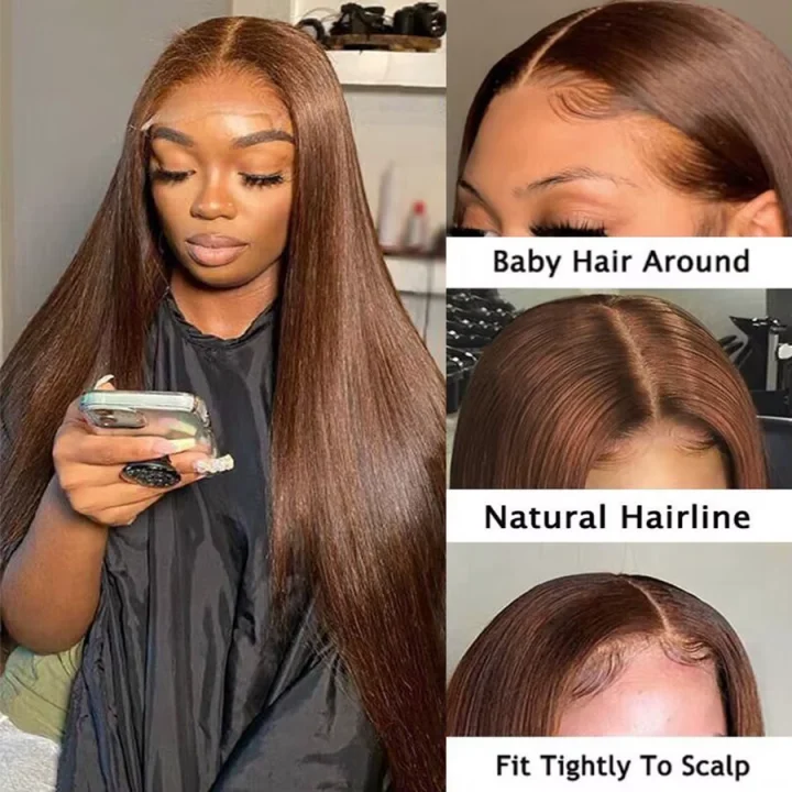 230% Chocolate Brown13x4 Lace Frontal Wig Straight Lace Front Wigs  Pre Plucked Remy Transparent Brazilian 30 36inch Human Hair image 4
