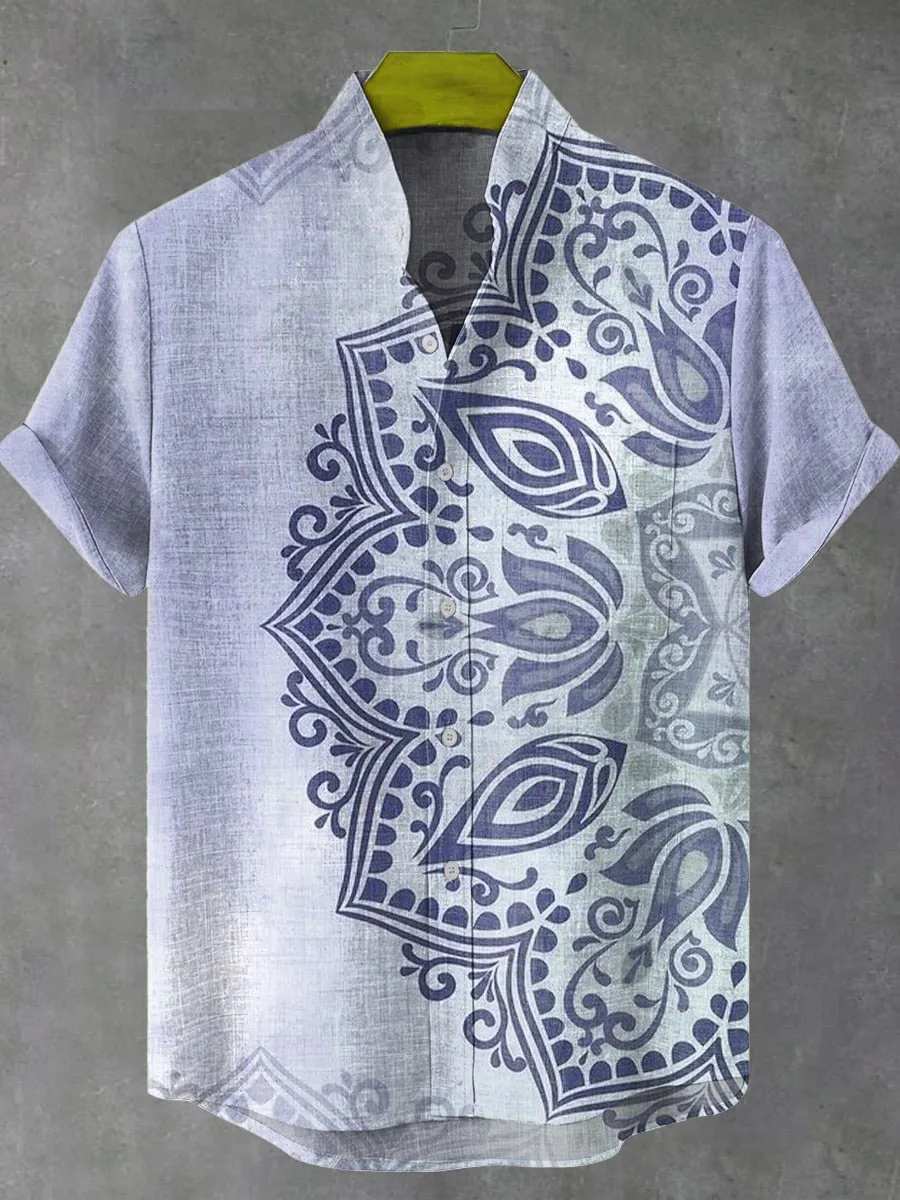 Rétro africain tribal totem motif impression hommes nouveau lin tissu confortable chemise à manches courtes décontracté rue tendance rapide charcuterie