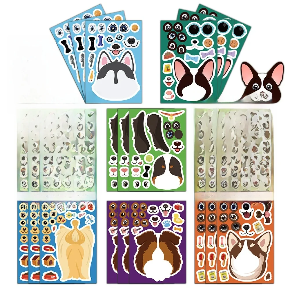 8 pièces autocollants de chien originaux faits à la main créatif bricolage pâte Puzzle interactif mignon dessin animé chien habiller autocollants