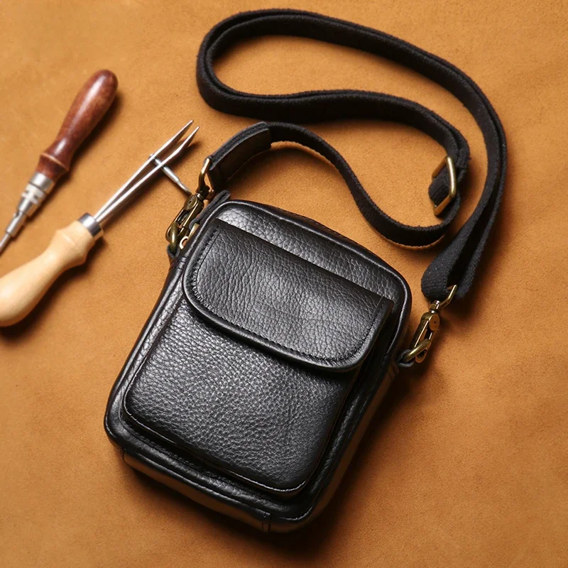GURO męska torba na ramię z prawdziwej skóry wysokiej jakości górna warstwa skóry bydlęcej torba na telefon komórkowy modne lekkie małe torby typu Crossbody — zdjęcie 2
