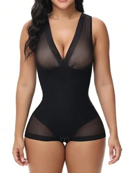 Fashionable Sexy Backless Mesh Splice ShapewearTummy Slim Bodysuit Full Body Shaper Bodysuits Jumpsuit
