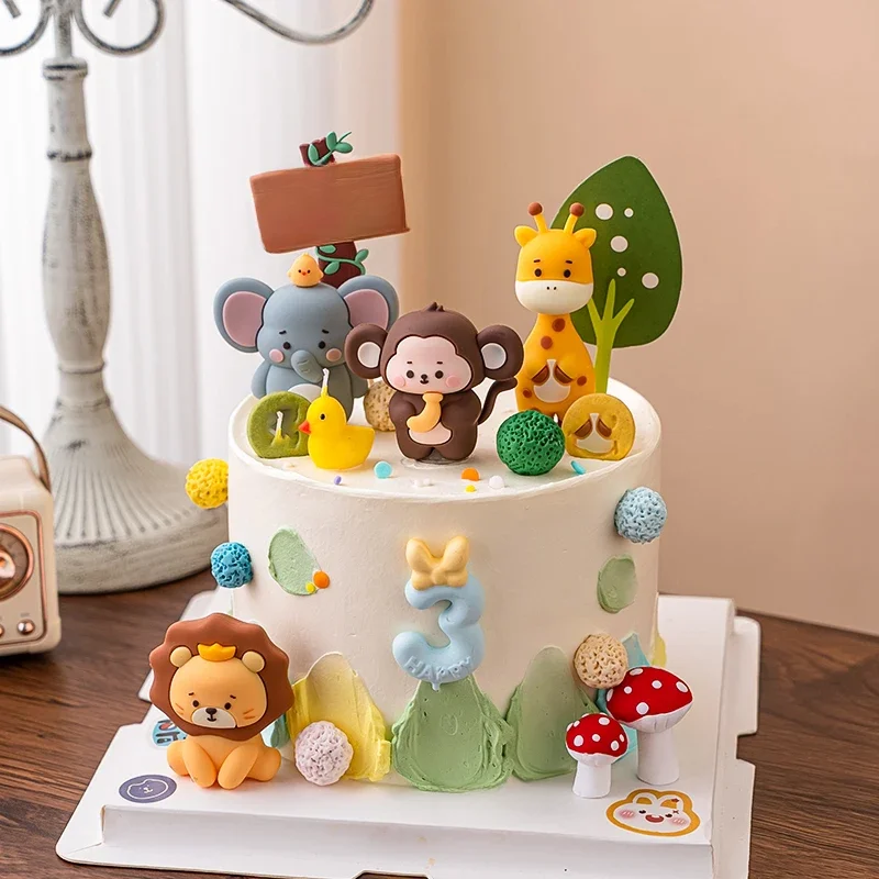 Décoration de gâteau Animal Safari dans la Jungle, Lion, éléphant, argent, girafe, champignon, décoration de gâteau joyeux anniversaire, fournitures de fête d'anniversaire pour garçon