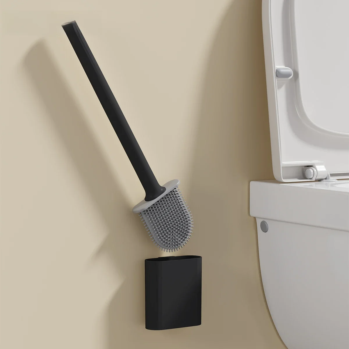 WIKHOTSAR Szczotka do WC montowana na ścianie Silikonowa płaska główka szczoteczki Zestaw szczotek do czyszczenia szczotek do czyszczenia toalet na martwy końcach — zdjęcie 2
