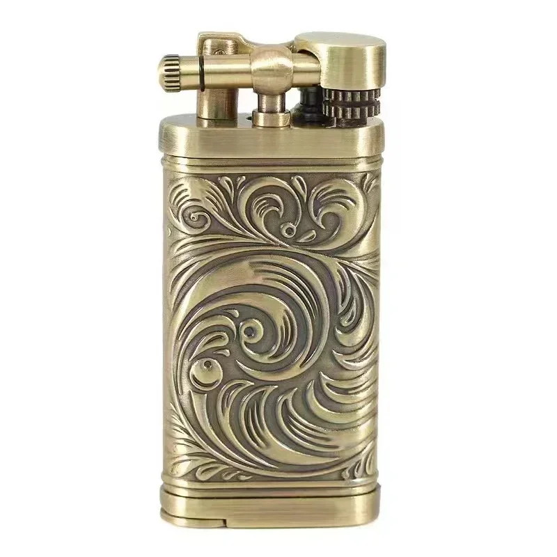 JIFENG-Briquet à gaz vintage en métal, avec meule, tuyau en laiton, avec pipe à tabac, pour monsieur Laguna, cigare, butane