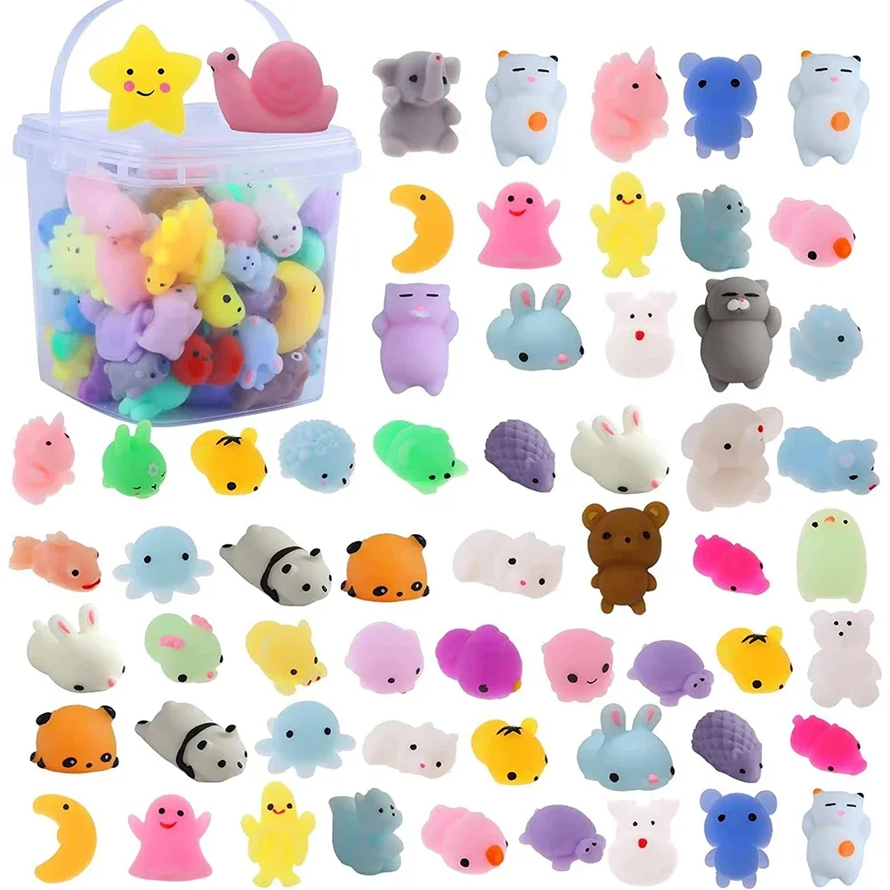 72 pièces Mochi Squishy jouets Squishies Fidget jouets Kawaii animaux pour cadeaux de fête classe prix remplisseurs Pack cadeau en vrac garçons filles