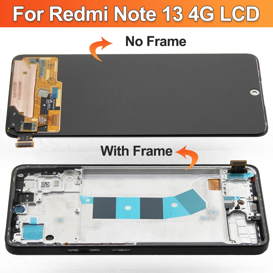 Xiaomi Redmi Note 13, 4g,5g,6.67用のシャーシ付きAMOLED LCDタッチ