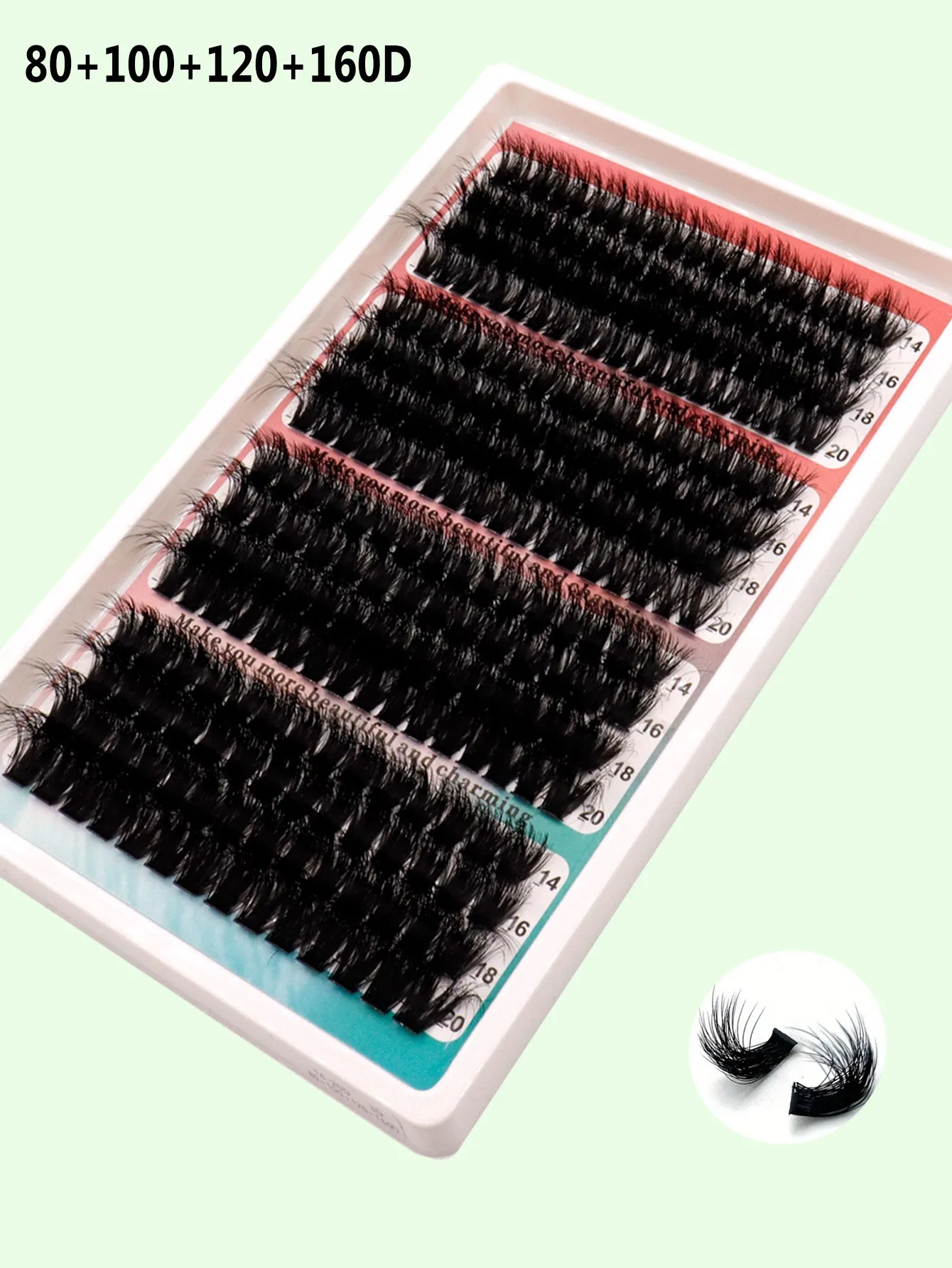 4 secciones 16 filas 60D-200D pestañas peludas segmentadas DIY de gran capacidad 14-20mm mezcla de pestañas postizas